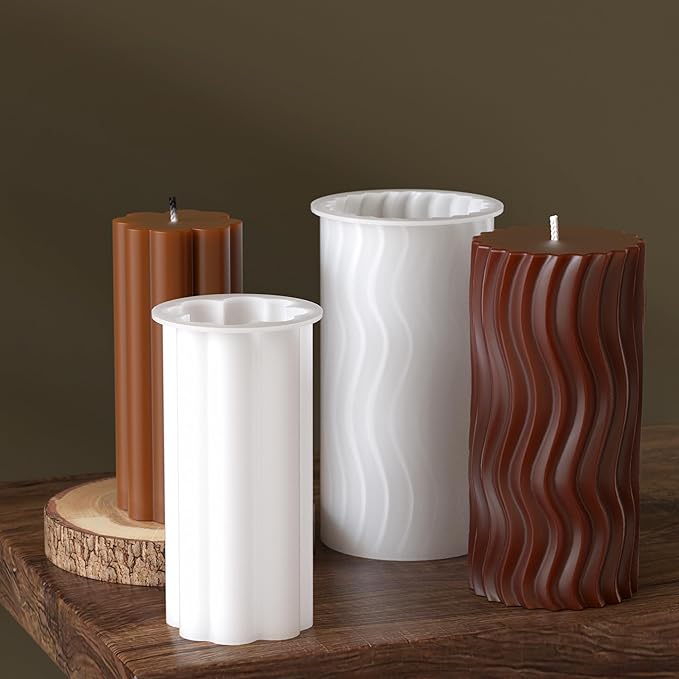 2 Pack Stripe Cylinder Pillar Spiral Candle Resin Mold - Resin Casting Silicone Molds for Home Decor & Candle Making Wave Spiral Mold