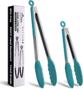 HOTEC Premium Stainless Steel Locking Kitchen Tongs with Silicon Tips, Set of 2-9" and 12", Turquoise