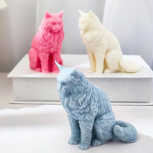 3D Cat Animal Cylinder Candle & Resin Mold - Resin Casting Silicone Molds for Home Decor & Candle Making Wave Spiral Mold
