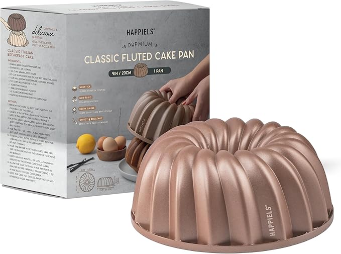 HAPPIELS 10 Cup Fluted Tube Cake Pan Nonstick, PFOA Free Fluted Cake Pan for Baking, Pound Cake Mold for Oven, Cake Molds And Cake Pans, Tube Mold, Pound Tin (Classic)