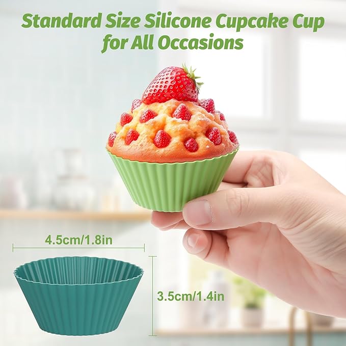 54 Pack Silicone Muffin Cups, Selizo Silicone Cupcake Baking Cups Reusable Muffin Liners Cupcake Wrapper Cups Holders for Muffins, Cupcakes, and Candies (Navy, Gray Blue, Green, White)