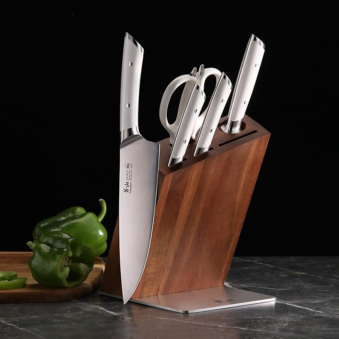 Cangshan HELENA Series German Steel Forged, HUA Knife Block Set (6-Piece, White)