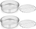 E-far 8-inch Round Cake Pan with Rack Set, Stainless Steel Cake Pans Tins and Baking Cooling Racks, Non Toxic & Healthy, Mirror Polished & Dishwasher Safe - 4 Pieces (2 Pans + 2 Racks)