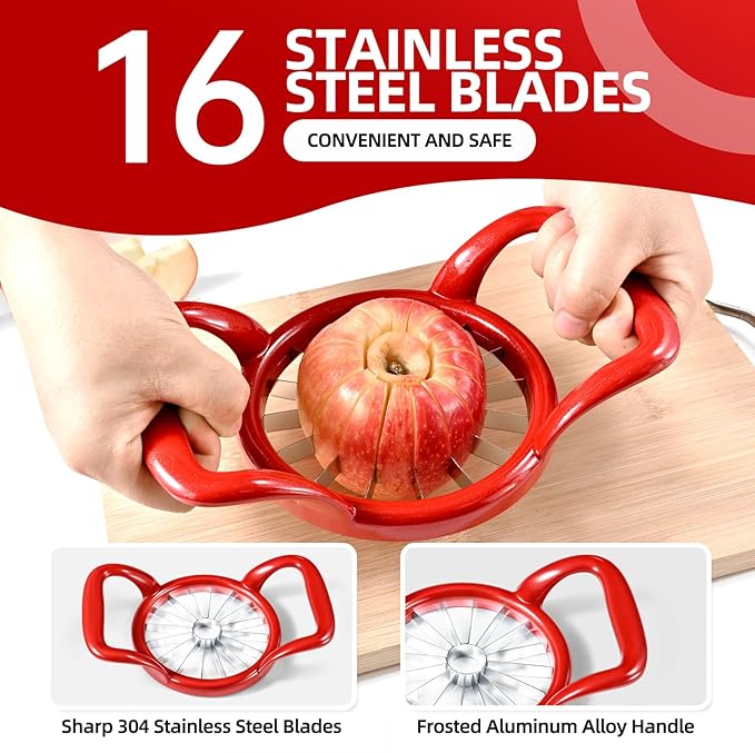 LIIGEMI 5.5 Inch Extra Large Apple Slicer,16-Slice Thin Apple Slicer and Corer,Cutter, Divider, Wedger for Fruits and Vegetables，Gifts for Mom，Sharp and Sturdy，Easy to Use（Red）