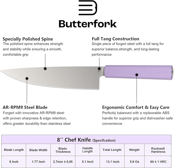 8 Inch Chef Knife, AR-RPM9 Steel & Ergonomic Handle Cooking Knife, Ultra Sharp Professional Kitchen Knife with Oak Sheath, Gift for Home Chefs