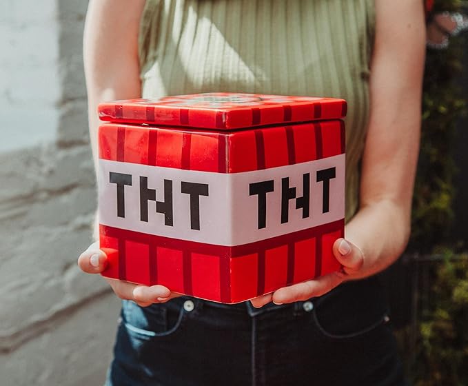 Minecraft TNT Block 6-Inch Ceramic Cookie Jar Container With Lid | Kitchen Storage For Snacks