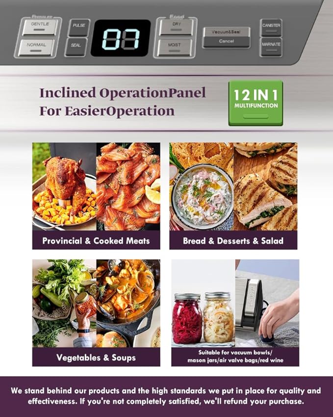Mesliese Vacuum Sealer Machine, 95kPa 140W One Hand Operation Food Sealer, Double Seal Strip with Build-in Cutter & Countdown Display, 2 Bag Rolls, 5PCS Pre-cut Bags
