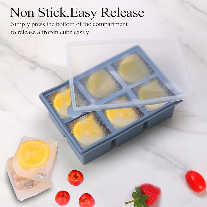 1/2 Cup Silicone Freezer Tray With Lid,Silicone Freezer Molds 3-Pack For meal prep & freezing of various sauces and other dishes, makes 18 perfect 1/2 cup portions cubes (Multicolor 3 Pack)
