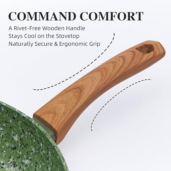 8.5 & 10.25 Inch Nonstick Frying Pan Skillet, 4mm Thick Aluminum Cookware with PFOA-Free Non-Toxic Coating, Induction Compatible, Dishwasher Safe, Bakelite Handle for Eggs & Pancakes, Green