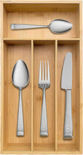 Bamboo Silverware Organizer, Kitchen Drawer Organizer, Silverware Utensil Tray Holder for Flatware Cutlery Knives, Forks, Spoons (4-Slots) (Natural)