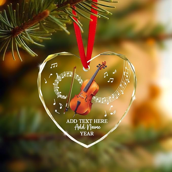 Personalized Cello Xmas Glass Ornament with Text Name & Year, Customized Cello Music Instrument Christmas Ornaments, Cellist Ornament Christmas 2025, Gift for Men Women Musician Teacher