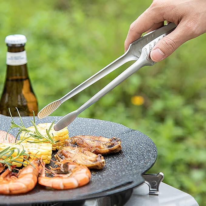 JETKONG Stainless Steel Kitchen Tongs, Serving Tongs for Cooking, 10.6" Metal Food Tongs with Non-Slip Comfort Grip, Non-Stick Cooking Tongs Heat Resistant BBQ Tong Grill Tong for Barbecue Grilling