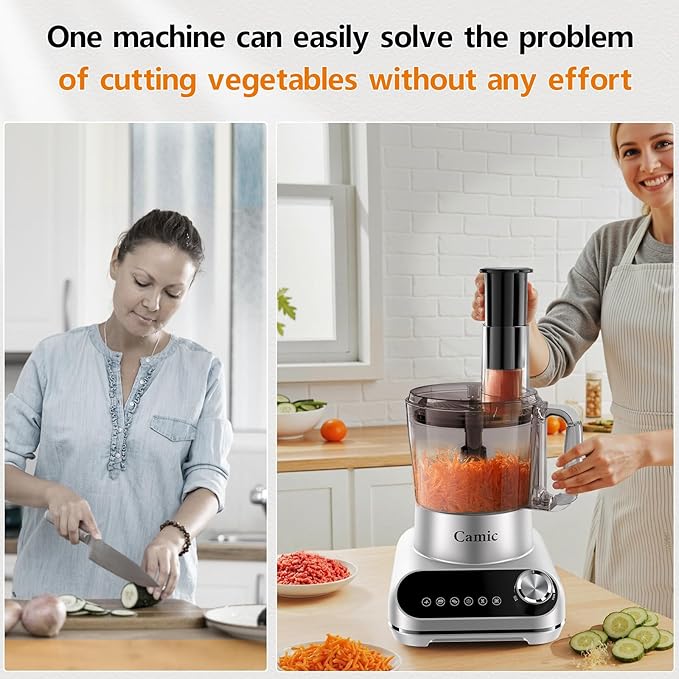 Camic Blender & Food Processor Combo,600W,6 Functions for Smoothies,Chopping,Slicing,Shredding,Grinding,Dough & More,72-oz.Blender Pitche,64-oz.Processor Bowl,13-oz.To-Go Cup,6-oz.Grinder Cup(Sliver)