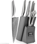 NANFANG BROTHERS® 7 Pieces Damascus Kitchen Knife Set, High Carbon Stainless Steel Damascus Steel Chef Knife Set, Stainless Steel Ergonomic Handle for Chef, Knife Block Set for Chopping NF
