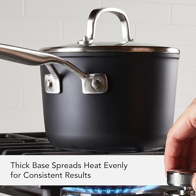 KitchenAid Hard Anodized Induction Nonstick Sauce Pan/Saucepan with Lid, 3 Quart - Matte Black