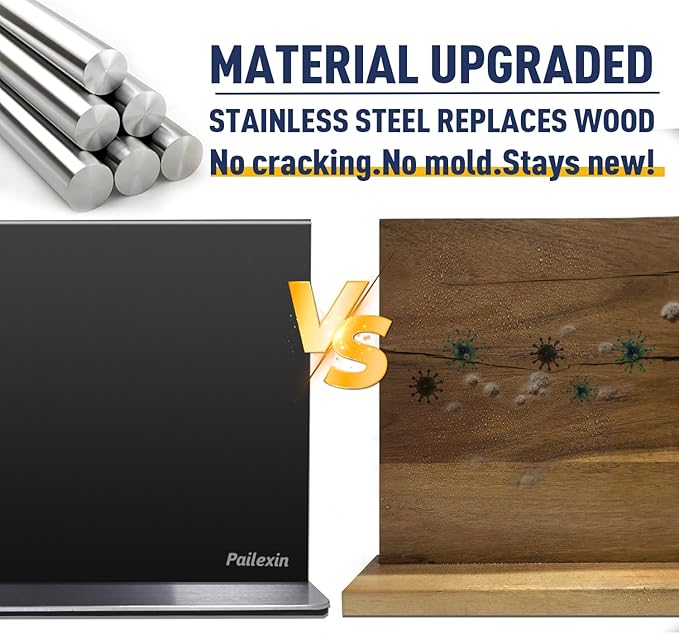 Magnetic Knife Block Without Knives—Black Stainless Steel Double-Sided Magnetic Knife Holder Stand with Strong Magnets, Knife Storage Organizer for Kitchen Counter top
