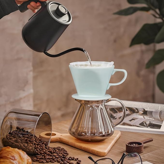 Handmade Pour Over Ceramic Coffee Dripper - Authentic Brewing Experience for Camping, Office, and Home (Green)