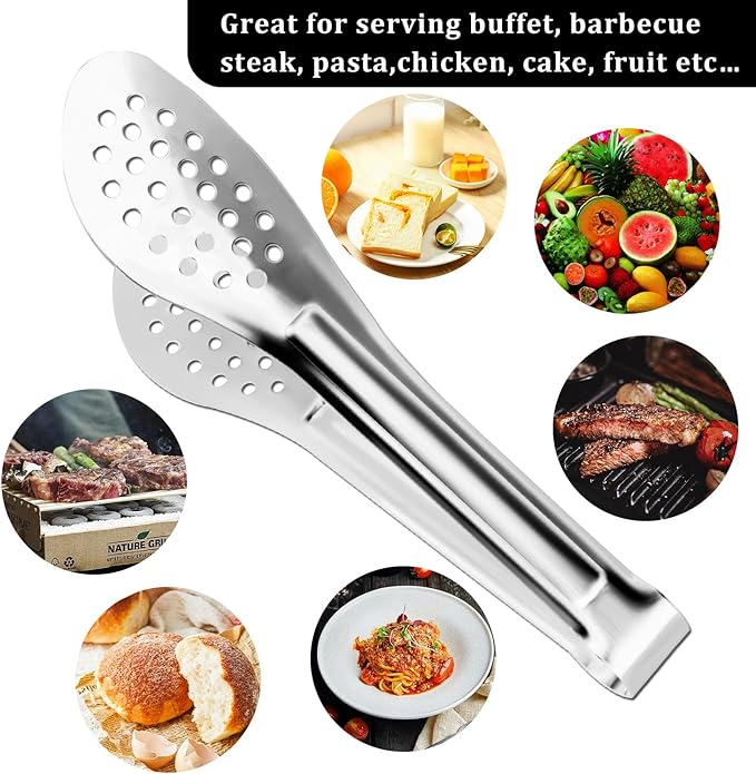 XEVOM Serving Tongs, 8 Pack, 7 Inch, Stainless Steel, Silver, Buffet Tongs