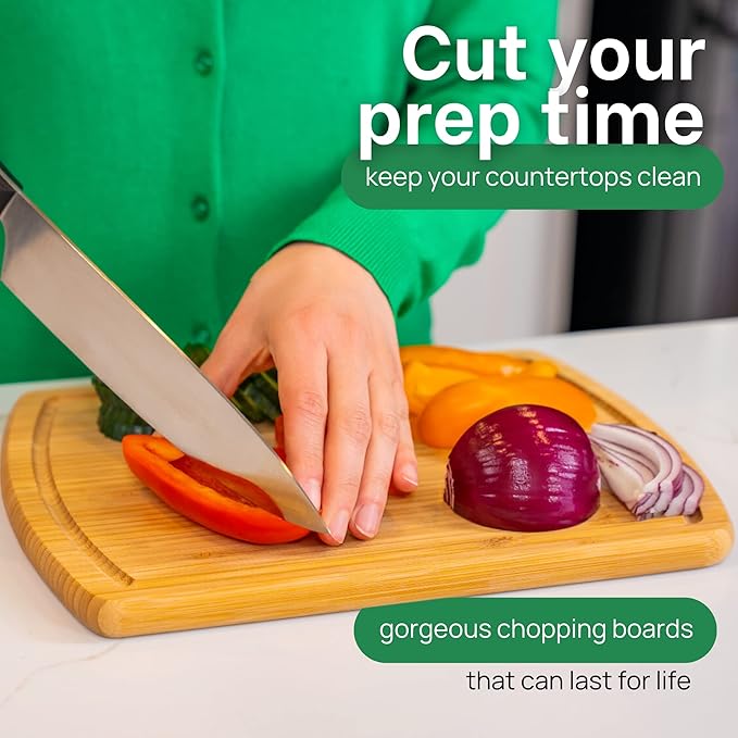 GREENER CHEF 12 Inch Bamboo Cutting Board with Lifetime Replacements - Small Wooden Chopping Board for Kitchen, Butcher Block, Meat, Veggies, and Charcuterie