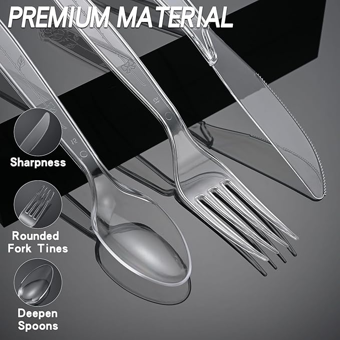 350 Count Clear Plastic Spoons, Extra Heavy Duty Plastic Spoons, Premium Disposable heavy duty spoons Set, BPA-Free Heat Resistant plastic utensils for Party Supplies, Weddings and Everyday Use