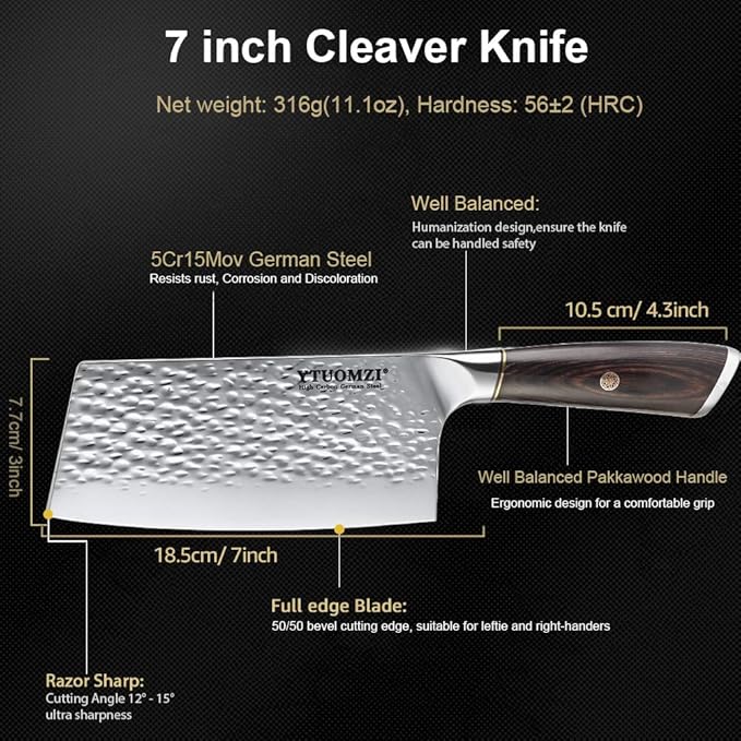 Non-stick Cleaver Knife 7-inch, Chinese Chef's Knife for Kitchen, High Carbon German Stainless Steel Vegetable Chopping Knife, China Chopper | CaiDao, Ergonomic Handle, Gift Boxed (7" Meat Cleaver)