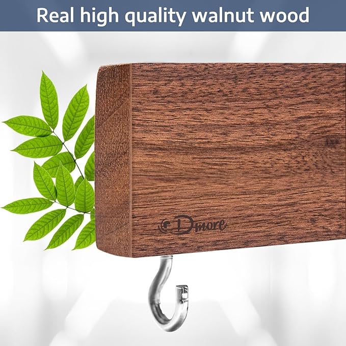 Dmore magnetic knife holder for wall—with 2 hooks, No Drilling 16 Inch walnut knife magnetic strip, Powerful knife magnet rack, include Adhesive Tape and screws for Knives, Utensils, and Tools