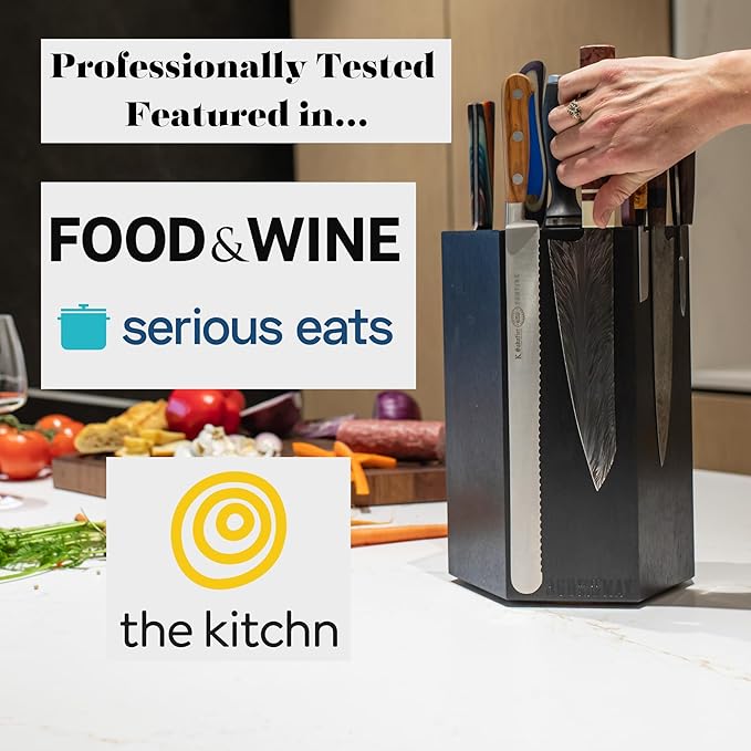 360KnifeBlock® MAX (walnut) ROTATING Magnetic Knife Block - MAX 12" tall with an array of top slots SeriousEats/Food&Wine/ATK BEST Universal Knife Block - handmade in Washington