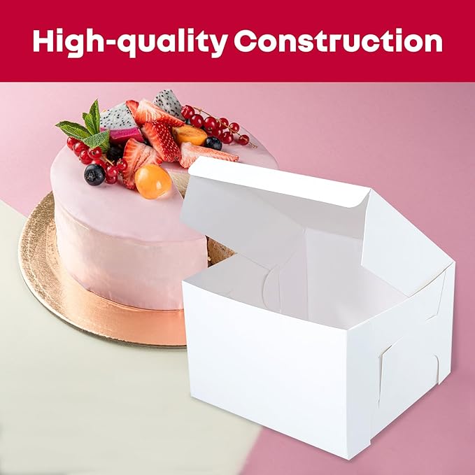 14x14x6 White Cake box, Premium Bakery Boxes, One piece, Perfect for packaging and selling cakes, donuts, cookies, and muffins, Pack of 50
