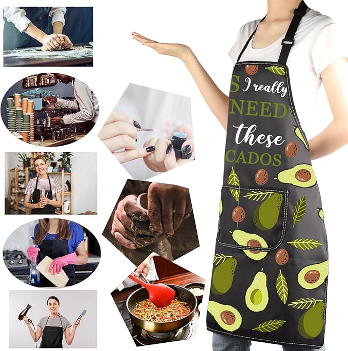 MBMSO Funny Avocado Apron Avocado Cooking Kitchen Aprons with Pockets Waterproof Apron for Chef Grilling BBQ Baking