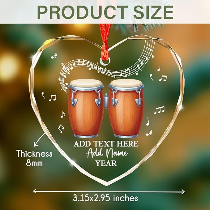 Custom Bongo Drums Glass Ornament Gift for Music Band, Bongo Drums Player Christmas Ornament 2025, Personalized Drummer Xmas Tree Ornaments with Text Name Year, Instrument Xmas Keepsake
