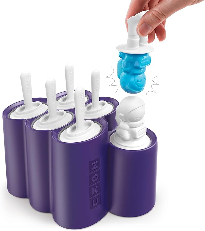 ZOKU Space Ice Pop Molds, 6 Rocket and Astronaut-shaped Popsicles Molds in One Tray with Reusable Popsicle Sticks, BPA-free
