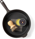 Field Cast Iron Starter Set -10.25 Inch Cast Iron Skillet with Cleaning Kit: Natural Fiber Brush, Chain Mail Scrubber & Organic Seasoning Oil – Lightweight, Preseasoned, Made in USA, Vintage Design
