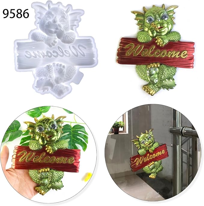 3D Dragon Wall Decor Silicone Molds Set, Welcome Sign and Baby Dragon Resin Casting Molds, DIY Home Decoration