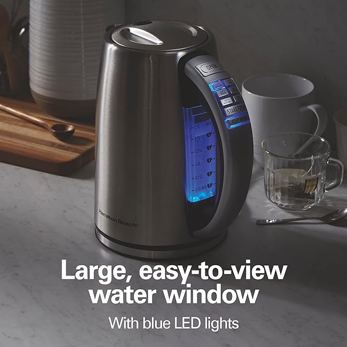 Hamilton Beach 1.7 Liter Temperature Control Electric Kettle, Water Boiler & Heater, Fast Boiling 1500 Watts, BPA Free, Cordless, Auto-Shutoff and Boil-Dry Protection, Stainless Steel (41020R)