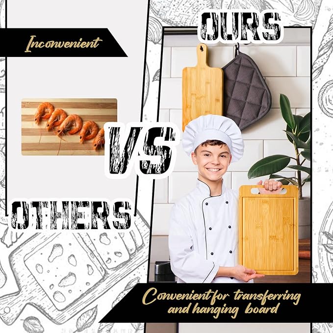 Nuenen 20 Pcs Bulk Wood Cutting Board with Handle 12 x 7.8 Inch Acacia Bamboo Wooden Kitchen Serving Chopping Boards for Pizza, Bread, Charcuterie, Fruit, Vegetables (Bamboo)