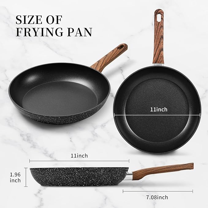 Innwewell 11 inch Nonstick Frying Pan, Non Stick Frying Pan Large Skillet Pan Omelette chef's Pan, Induction Compatible, No Toxic & PFOA Free, Black