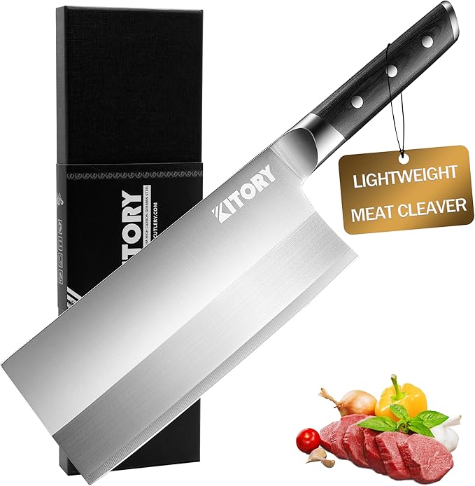 Kitory 7" Lightweight Cleaver, Chinese Chef Knife for Slicing & Chopping (No Bones)- German High Carbon Steel - Ergonomic Pakkawood Handle - Ideal for Women, 2024 Gift (Metadrop Series)