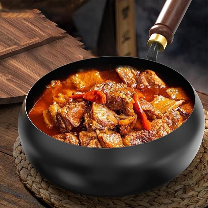 Jinswhdre Cast Iron Skillet, 9.5/11in Jinswhdre Japanese Irons Pan, Hand Forged Uncoated Iron Pan with Lid Spatula, Non-stick Wok for Cooker Gas Stir Fry Pans Durable and Rust-Free (Glass Lid,10.2in)