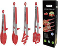 4 Pack Silicone Kitchen Cooking Tongs Set, Stainless Steel Nonstick Food Tong with BPA Free Silicone Tips for Serving Pasta Spaghetti Steak Pie Pizza Salad Vegetable Fruit Grilling BBQ Buffet 9" & 12"