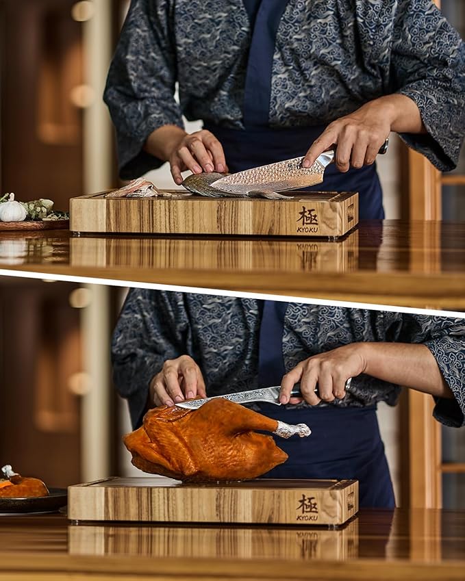 KYOKU Knife Set, 2pc Japanese Kitchen Knife Set for Cooking, 7" Boning 8" Chef Knife with Sheath Gift Box, Professional Sharp Damascus Stainless Steel Knives for Meat Vegetable