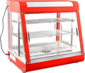 Whalefall 3-Tier Food Warmers Countertop, 27 inch Commercial Warm for Food Pizza Warmer w/ 3D Heating with Stainless Frame Sliding Glass Doors Pastry Display Case for Buffet Restaurant,Red