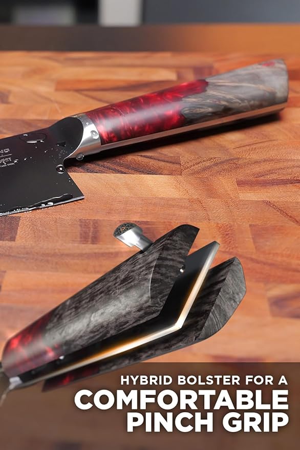 Dalstrong Chef Knife - 8 inch - Spartan Ghost Series - American Forged S35VN Powdered Steel Kitchen Knife - Maple & Red Resin Handle - Razor Sharp Cooking Knife