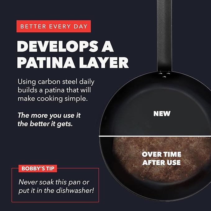 GreenPan x Bobby Flay 8" Carbon Steel Frying Pan Skillet, Pre-Seasoned Ready to Use, Nontoxic, PFAS-Free, Induction Compatible, High Heat & Oven Safe Durable Cookware, Cast Iron Alternative