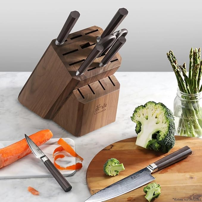 Cangshan Empty Knife Block, 16-Slot Organizer, Flat Top (Acacia Wood)