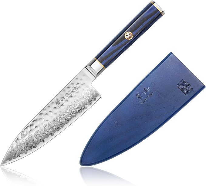 Cangshan KITA Series 6-Inch Chef's Knife with Sheath, High Carbon X-7 Damascus Steel, 501394