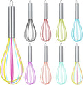 Domensi 8 Pcs 10 Inch Whisks Bulk for Cooking Silicone Whisks Non Scratch Stainless Steel Hand Coated Metal Heat Resistant Egg Beaters for Classroom Cook Party Favor Gift Supplies