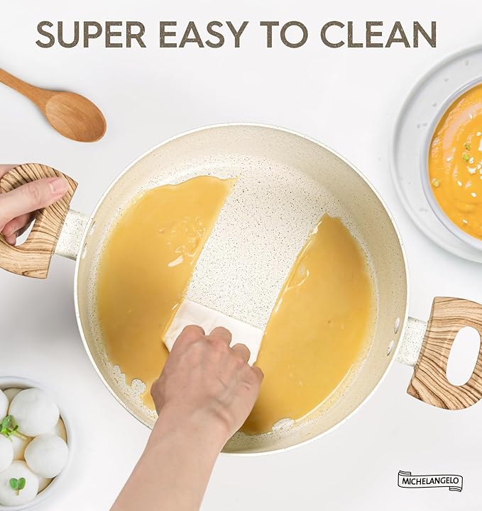 MICHELANGELO 10 Quart Stock Pot with Lid, Large Pot for Cooking, Nonstick Cooking Pot with Healthy Coating, Big Soup Pots Induction Compatible, White