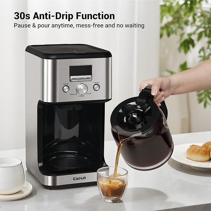 Gevi 14 Cup Coffee Maker Programmable with 1-4 Cup Setting,Stainless Steel Drip Coffee Machine, Strong Brew,Pause-Serve,Keep warm & Auto Shut off
