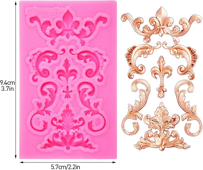 Rainmae Baroque Style Curlicues Scroll Lace Fondant Silicone Mold for Filigree Mold 3D Sculpted Flower Cake Border Decoration, Cupcake Topper, Jewelry, Polymer Clay, Crafting Projects