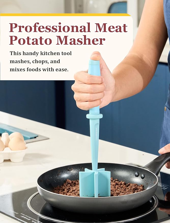 Meat Chopper, Hamburger Chopper, CLUEAPOP Potato Masher-Professional Multifunctional Heat Resistant Nylon Ground Beef Smasher Kitchen Tools And Gadgets, Safe For Non-Stick Cookware